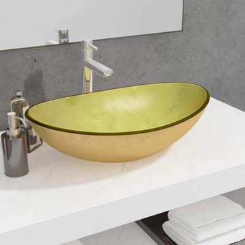 vidaXL Wasbak 54,5x35x15,5 cm gehard glas goudkleurig, Verzenden