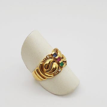 Bague - 18 carats Or jaune - 0.08ct. tw. Rubis - Saphir -