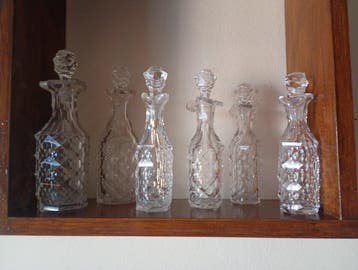 Karaf (6) - Glas - Stel decanteerkan in., Antiek en Kunst