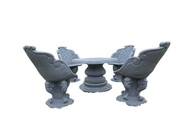Tuinmeubelset - gegoten steen/beton - Barokstijl gietsteen, Antiek en Kunst