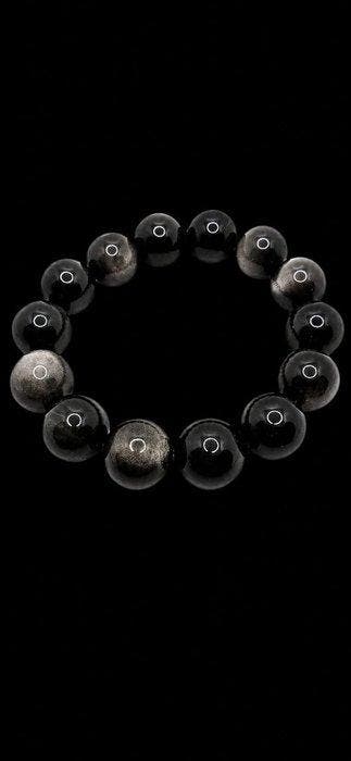 Bracelet tibétain exclusif en obsidienne argentée -