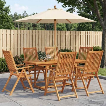 vidaXL Buiten Eetset met Parasol 8 st 6-zits Crème Wit en, Verzenden