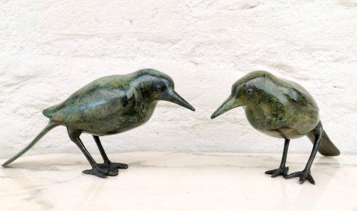 Beeldje - A pair of bronze birds - Brons, Antiek en Kunst, Kunst | Designobjecten
