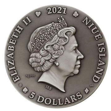 Niue. 5 Dollars 2021 2oz $5 NZD Niue Mask Antique Finish