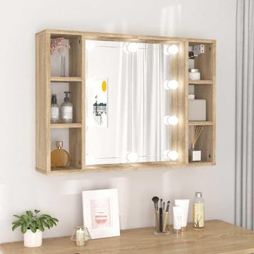 vidaXL Spiegelkast met LED-verlichting 76x15x55 cm sonoma, Verzenden, Nieuw