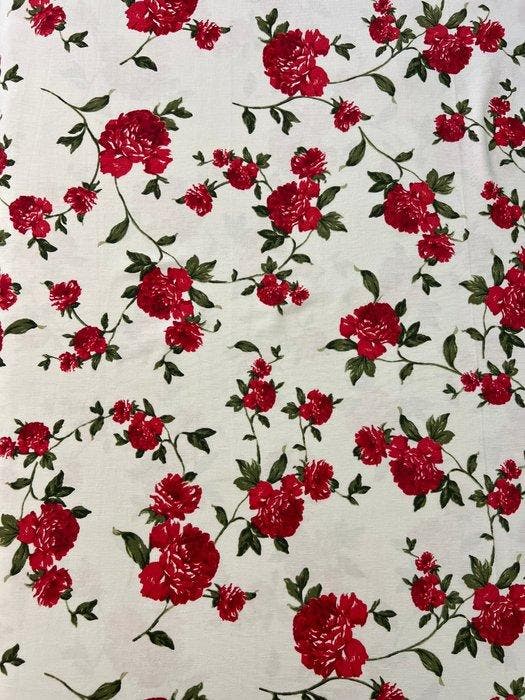 Elegante tafellaken voor grote tafels - klimmende rode rozen, Antiek en Kunst, Antiek | Meubels | Tafels