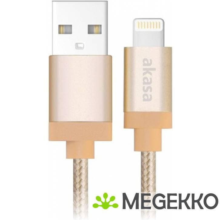Akasa AK-CBUB31-10GL 1m USB A Lightning Goud USB-kabel, Computers en Software, Pc- en Netwerkkabels, Nieuw, Verzenden