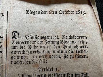 Document - PROKLAMATION GLOGAU 1813 - Baron de Laplane, Jean, Antiquités & Art