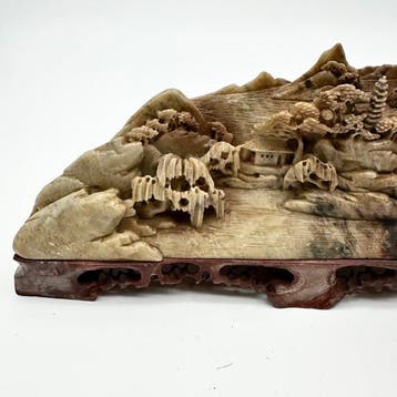 Grote Chinese natuurstenen berglandschap-beeld met, Antiek en Kunst