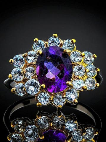 Natuurlijke Amethist Ring - 925 Sterling Zilver - Zwart