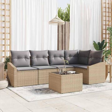vidaXL Tuinbank Set 6 st Beige en Lichtgrijs poly rattan, Verzenden, Nieuw