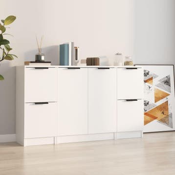 vidaXL Dressoirs 3 st bewerkt hout wit, Huis en Inrichting, Kasten | Dressoirs, Verzenden, Nieuw