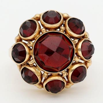 Ring - 14 karaat Geel goud Granaat, Bijoux, Sacs & Beauté, Bagues
