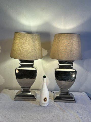 Tafellamp (2) - XL Castle Lamp - Keramiek, Chroom, Textiel -