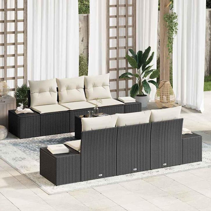 vidaXL Tuinbank Set met kussen 8 pcs Zwart en Crème poly, Tuin en Terras, Tuinsets en Loungesets, Nieuw, Verzenden