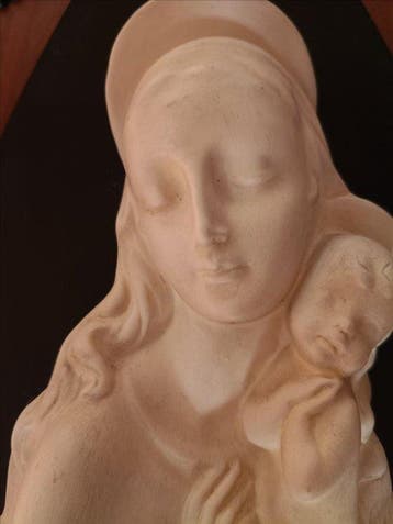 Reliëf, Madonna con Bambino - 43 cm - Hout, Keramiek - 1950
