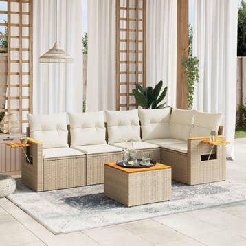 vidaXL 6-delige Loungeset met kussens poly rattan beige, Tuin en Terras, Verzenden, Nieuw, Loungeset