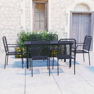 vidaXL 7-delige Tuinset glas en staal zwart, Verzenden, Nieuw, Tuinset
