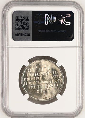 Zwitserland. 5 Francs 1948 - NGC MS65 (100th Anniversary of