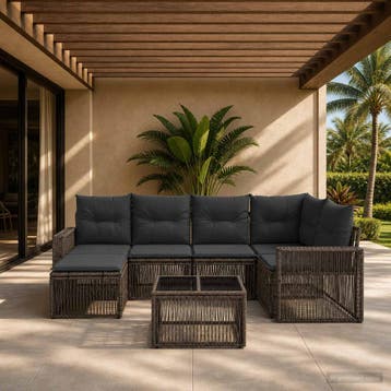 vidaXL Tuinbank Set 7 st Grijs en Donkergrijs poly rattan, Verzenden, Nieuw