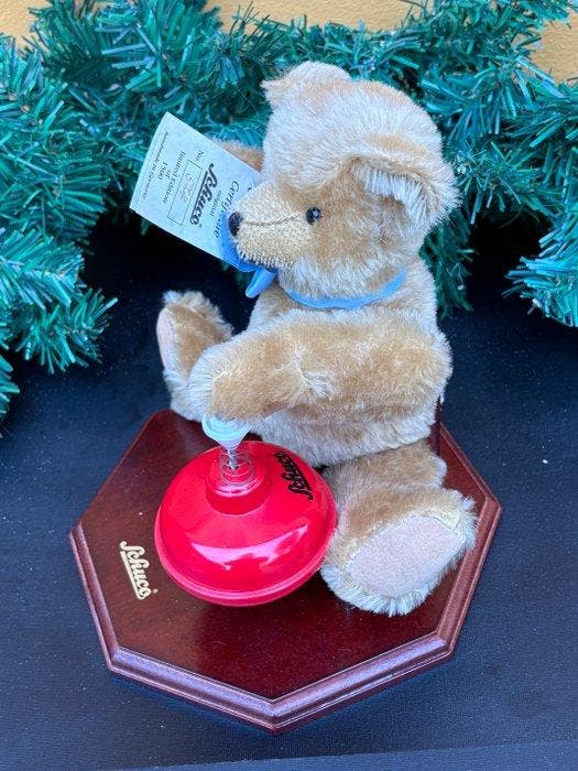 Schuco Teddybeer met tol op Schuco display, Tricky teddybeer, Antiek en Kunst, Antiek | Speelgoed