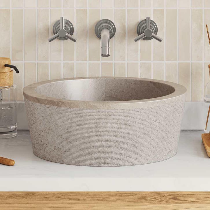 vidaXL Gootsteen Ø40x15 cm marmer grijs, Doe-het-zelf en Bouw, Sanitair, Nieuw, Verzenden