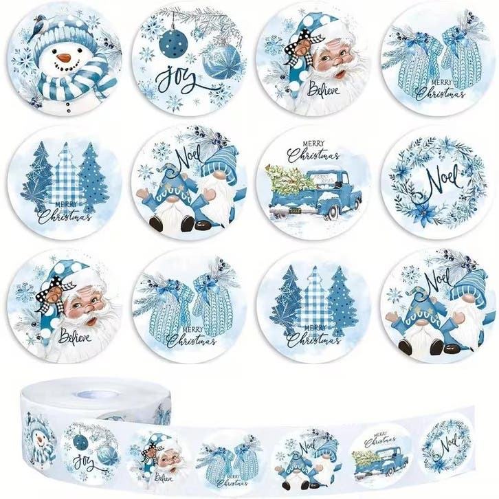 Sluitstickers kerstetiketten kerststickers winterblauw rond, Hobby en Vrije tijd, Knutselen, Nieuw