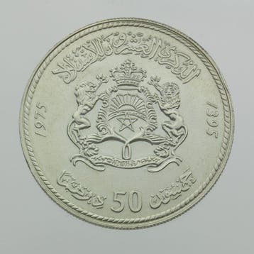Marokko. 50 Dirhams roi Hassan II AH 1395 (1975) (Zonder
