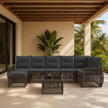 vidaXL Tuinbank Set 8 st Grijs en Donkergrijs poly rattan, Verzenden