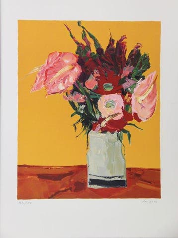 Arthur Van Hecke (1924-2003) - Bouquet sur fond jaune