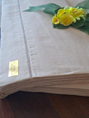 Paire de magnifiques draps anciens en lin métis – Fleur, Antiquités & Art