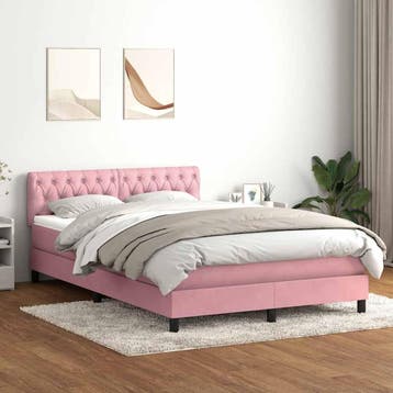 vidaXL Boxspring met matras en LED fluweel roze 160x210 cm, Verzenden, Nieuw