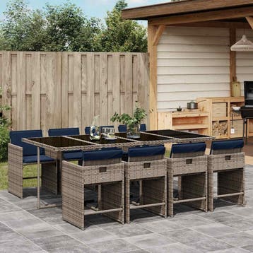 vidaXL 9-delige tuinset met kussens, grijs polyrotan, Tuin en Terras, Verzenden, Nieuw, Tuinset
