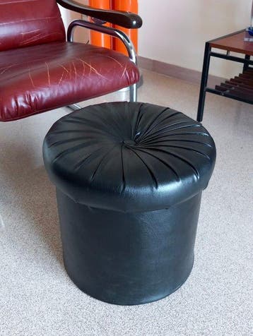 Poef - Hout, Leder - decoratieve kruk