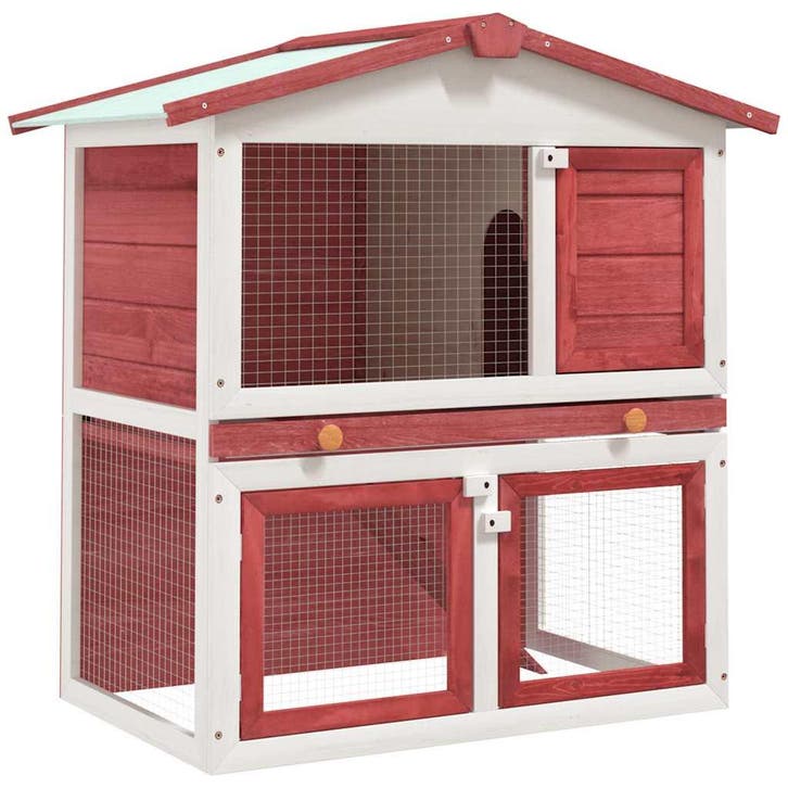 vidaXL Konijnenhok voor buiten met 3 deuren hout rood, Animaux & Accessoires, Rongeurs & Lapins | Cages & Clapiers, Envoi