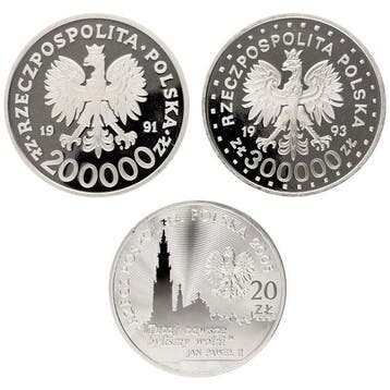 Polen. 20, 200.-, 300.000 Zlotych 1991/2005 - Proof Coins