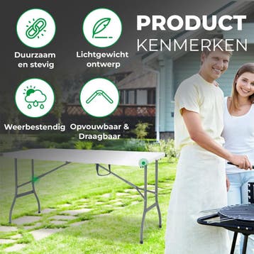 MaxxGarden Vouwtafel - Tuintafel - 152x70x74 cm - Wit, Tuin en Terras, Tuintafels, Ophalen of Verzenden, Nieuw
