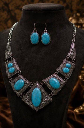 Ensemble de bijoux islamiques vintage en turquoise - Collier