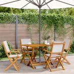 vidaXL 5-delige Tuinset massief hout en stof crèmewit, Verzenden, Nieuw, Tuinset