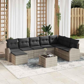 vidaXL Tuinbank Set 9 st Lichtgrijs [Synthetisch]: Poly Riet, Tuin en Terras, Verzenden, Nieuw
