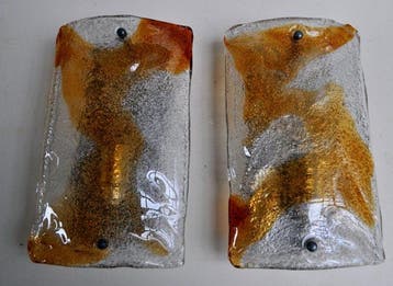 Wandlamp (2) - Glas, Staal - Paar wandlampen, Antiek en Kunst