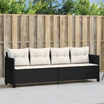 vidaXL Ligbed met kussens poly rattan zwart, Verzenden