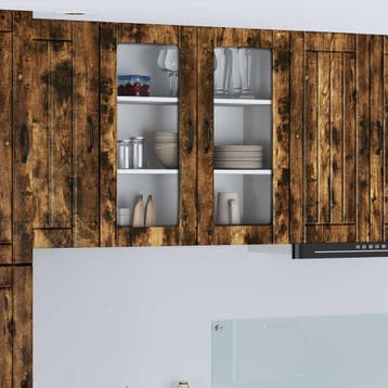 vidaXL Wandglas Kasten LUCCA Gerookt eiken 80 x 31 x 80 cm, Verzenden