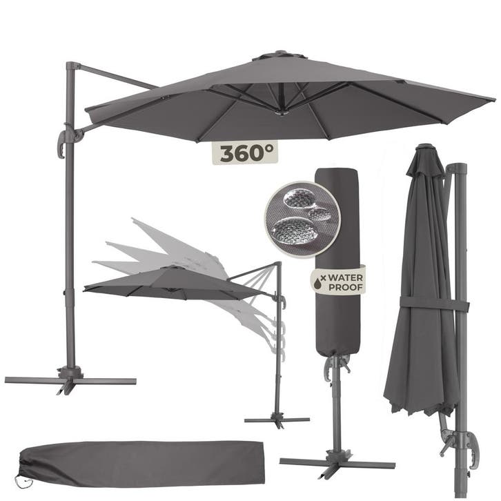 Parasol Ø 300cm met voetpedaal en beschermhoes - grijs, Jardin & Terrasse, Protection solaire, Envoi
