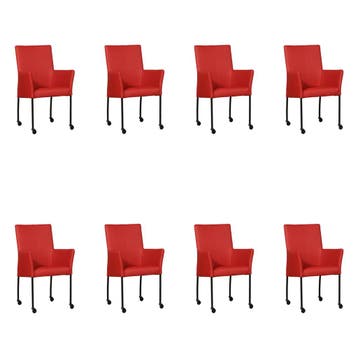 Set van 8 Leren eetkamerstoelen Comfort met wieltjes en, Ophalen of Verzenden