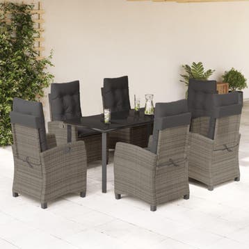 vidaXL 7-delige Tuinset met kussens poly rattan grijs, Verzenden, Tuinset