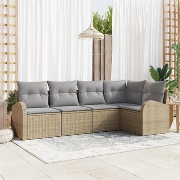 vidaXL Tuinbank Set 5 st Beige en Lichtgrijs poly rattan, Verzenden, Nieuw