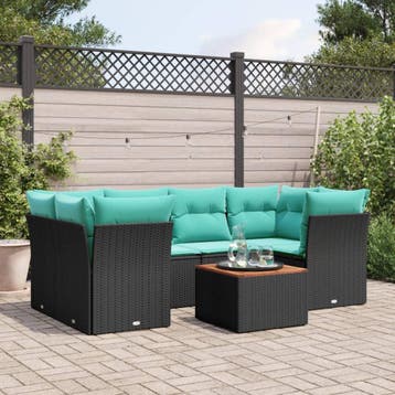vidaXL 7-delige Loungeset met kussens poly rattan zwart, Verzenden, Nieuw, Loungeset