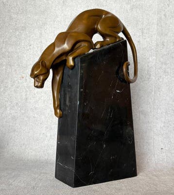 Beeld, Naar “De Coux” Panter - 34 cm - Brons, Marmer, Antiek en Kunst