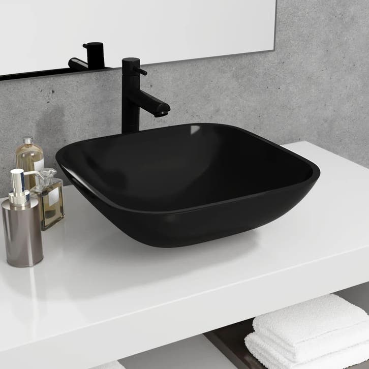 vidaXL Wasbak 42x42x14 cm glas zwart, Doe-het-zelf en Bouw, Sanitair, Nieuw, Verzenden